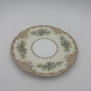 Vintage Porcelain Floral Plate Gold Scroll Border Decorative White Victorian